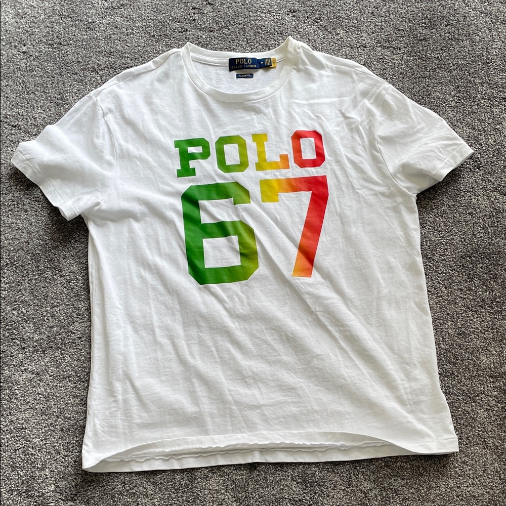 Polo by Ralph Lauren White Tee with Green and Orange Accents